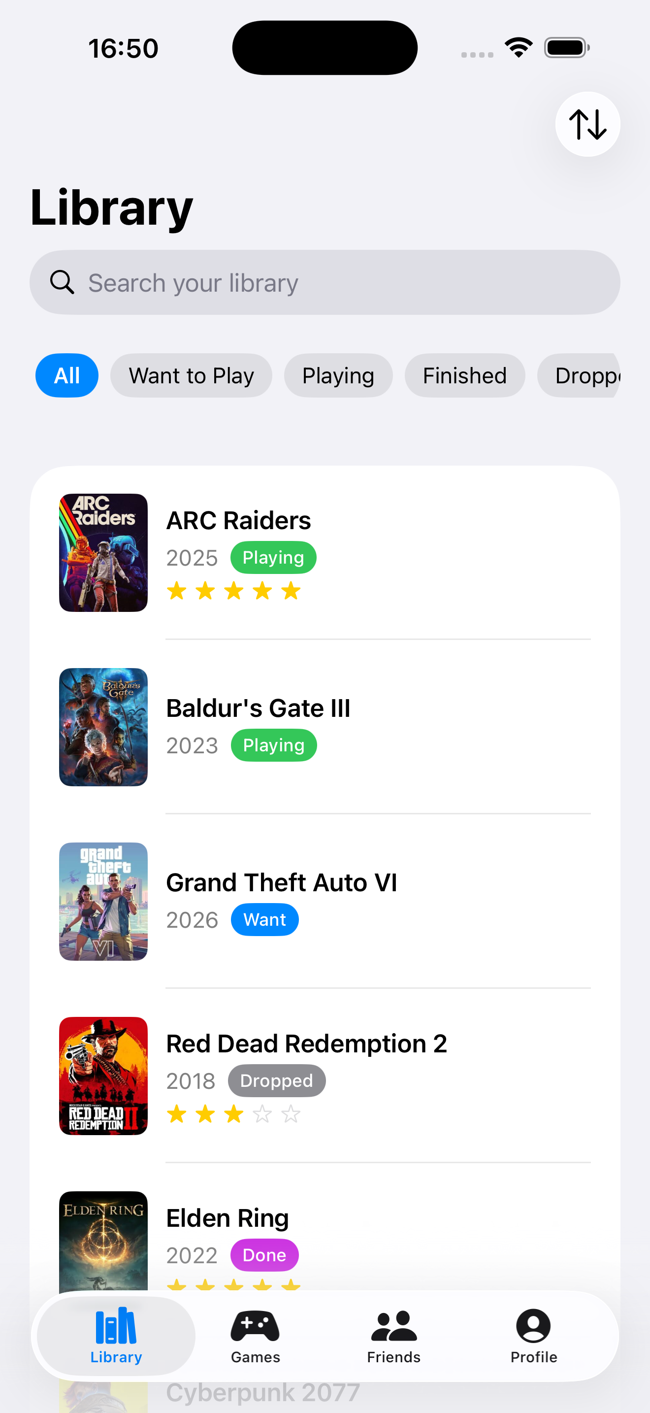 PlayVault library screen